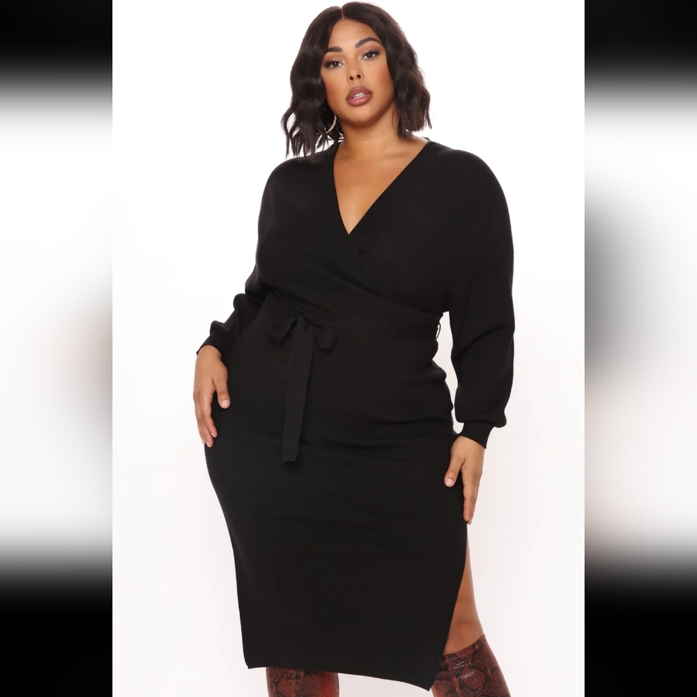 Fashion Nova Black Wrap Midi Dress